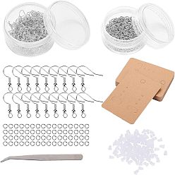 Mixed Material DIY Earring Findings Kits, include Brass Earring Hooks, Silicone Ear Nuts, Paper Display Card, 304 Stainless Steel Jump Rings, Iron Tweezers, Mixed Color, 67x50mm, 823pcs/set