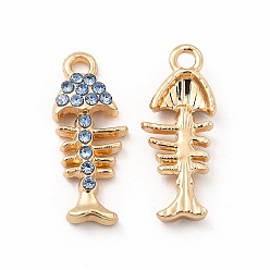 Сапфир Подвески со стразами из экологически чистого сплава, очарование рыбьей кости, золотые, сапфир, 22x8.5x3.5 мм, отверстие : 2 мм