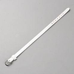 White Blank PU Leather Cord Bracelet with Alloy Clasps, White, 8-1/2 inch(21.65cm)