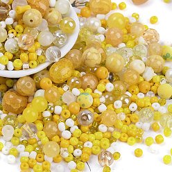 Желтый Наборы для самостоятельного изготовления бисеринок и стеклянных грядок, разнообразные, желтые, 2~12.5x3~10.5 мм, отверстие : 0.9~2 мм