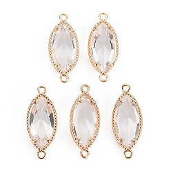 Прозрачный Соединители стеклянные ссылки, с легкими золотыми тонами латуни, без кадмия, без никеля и без свинца, граненый глаз лошади, прозрачные, 21x9x4 мм, отверстие : 1.2 мм