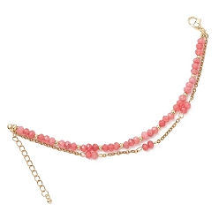 Малиновый Регулируемые браслеты из натурального малайзийского нефрита и нержавеющей стали, малиновый, 304 дюйм (6.34~6.73 см)