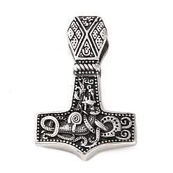 Античное Серебро 316 большие подвески из хирургической нержавеющей стали, амулет молота Тора, античное серебро, 50.5x33x10.5 мм, отверстие : 14.5x7.5 мм