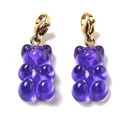 Розовато-лиловый Подвесные украшения из смолы в виде медведя, 304 украшения из нержавеющей стали с застежкой-клешней в виде лобстера, ионное покрытие (ip), реальный 14 k позолоченный, розовато-лиловый, 30.5 мм