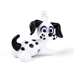 Белый Подвески лэмпворк ручной работы, амулеты в виде пятнистых собак, белые, 27~31.5x34~37.5x17.5~18.5 мм, отверстие : 3.5~4.5x3.5~4 мм