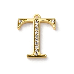 Letter T Подвеска из латуни с микропаве из кубического циркония, греческий алфавит, реальный 18 k позолоченный, Письмо T, 13x16.3x1.5~1.6 мм, отверстие : 1.1 мм