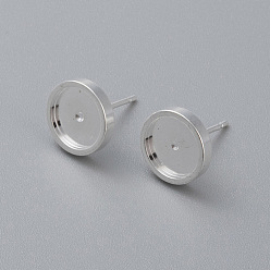 Серебро 304 Выводы серьги из нержавеющей стали шпилька, плоско-круглые, серебряные, лоток : 8 мм, 13x10x2 мм, штифты : 0.8 мм