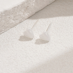 Белый Фарфоровые серьги-гвоздики в форме сердца, белые, 14x6 мм