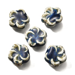 Azul Oscuro Cuentas de porcelana hechas a mano, flor, azul oscuro, 14.5x15x6.5 mm, agujero: 2 mm