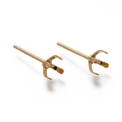 Настоящее золото 18K 304 Настройки серьги из нержавеющей стали, настройки зубчатой серьги, реальный 18 k позолоченный, подходит для 5 мм горный хрусталь, 15x5.5x5 мм, штифты : 0.7 мм