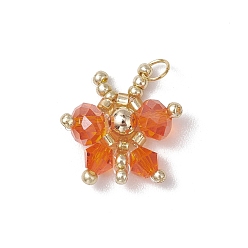 Шоколадный Подвески-бабочки из стеклянного бисера, с 304 открытыми соединительными кольцами из нержавеющей стали и стеклянными бусинами, цвет шоколада, 17x16.5x6 мм, отверстие : 2.5 мм