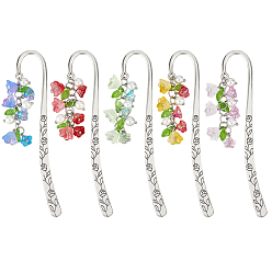 (52) Непрозрачная лаванда 5 шт 5 цвета акрил и стекло и ракушка жемчужная подвеска закладка, закладка крючком из сплава, цветок и листья, разноцветные, 117.5 мм, 1 шт / цвет