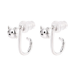 Серебро 925 серьги-гвоздики в форме кошки из стерлингового серебра, серебряные, 13~14x5.5 мм
