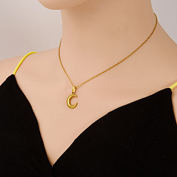 Настоящее золото 18K 304 подвеска из нержавеющей стали в виде новолуния, женская мода, минималистичный дизайн ювелирных изделий, реальный 18 k позолоченный, 17.72 дюйм (45 см)