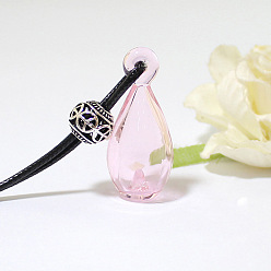 Лавандовый румянец Ожерелье с подвеской из стеклянного флакона духов с восковым шнуром для женщин, лавандовый румянец, Кулон : 40x16 мм, 17.72 дюйм (45 см)