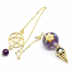 Аметист Натуральный аметистовый маятник с большой подвеской, неокрашенными, с позолоченными металлическими находками, конус очарование, 220 мм