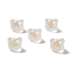 WhiteSmoke UV Plating Rainbow Iridescent Acrylic Beads, Bear Head with Dollar Sign, WhiteSmoke, 13.5x16x13.5mm, Hole: 3.5mm