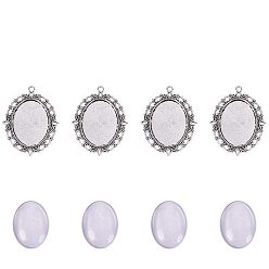 Античное Серебро Овальная прозрачная крышка из кабошона, тибетский стиль подвески кабошон настройки для diy, античное серебро, размер: кулон: лоток: 40x30 мм, 61x48x3 мм, отверстие : 3 мм, 5 шт, стеклянные кабошоны: 40x30 мм, толщиной 8 мм , 5 шт, коробка: 16.5x8.5x1.6 см