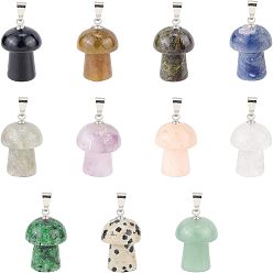 Mixed Stone 12Pcs 12 Style Mixed Gemstone Pointed Pendants, with Light Gold Plated Top and Brass Loop, Arrow, Faceted, 19x10.5x4.5mm, Hole: 1.8mm, 1pc/style