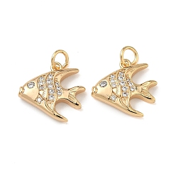 Fish Подвески из латуни в морском стиле с микропаве из кубических цирконий, с прыжковых колец, долговечный, реальный 18 k позолоченный, рыба, 15x15x3.5 мм, отверстие : 3 мм