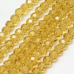 Light Khaki Glass Beads Strands, Faceted, Round, Light Khaki, 4mm, Hole: 1mm, about 98pcs/strand, 13.7 inch