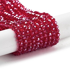 (123L) Белый крем непрозрачный блеск Гальванизируйте прозрачное стекло бисер нитей, граненый (32 граней), круглые, гальваническое покрытие, огнеупорный кирпич, 4 мм, отверстие : 0.7 мм, около 87~93 шт / нитка, 32~33 см