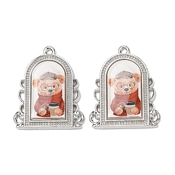 Коричневый Подвески из эпоксидной смолы, рамка в виде арки с подвеской в виде плюшевого мишки, платина, коричневые, 23.5x19.5x3.5 мм, отверстие : 1.2 мм