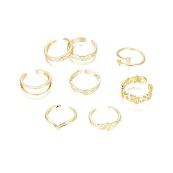 Золотой Латунные кольца на пальцах манжеты, штабелируемые кольца, с кубического циркония, разнообразные, прозрачные, золотые, размер США 3 (14 мм), 8 шт. / Компл.