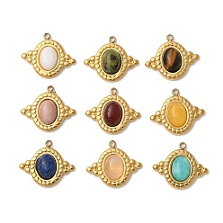 Настоящее золото 18K Природные каменные смешанные подвески, овальные амулеты, с 304 установками из нержавеющей стали, ионное покрытие (ip), реальный 18 k позолоченный, 15.5x18.5x5 мм, отверстие : 1.4 мм