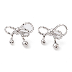 Платина Серьги-гвоздики из латуни с бантом, долговечный, без свинца и без кадмия, платина, 17x19.5 мм