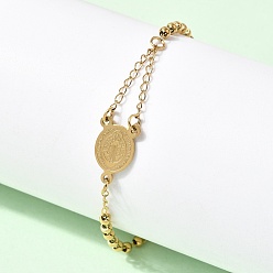 Золотой 304 Браслеты из нержавеющей стали с крестом Святого Бенедикта для женщин, золотые, 7-1/8 дюйм (18.1 см)