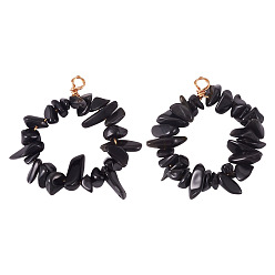 Обсидиан 2 шт. подвески из натурального обсидиана с бусинами, подвески-кольца с медной проволокой в обертке, золотой свет, 40x35 мм