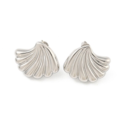 Платина Серьги-гвоздики из латуни с реечным покрытием, без кадмия и без свинца, долговечный, формы раковины, платина, 17x20 мм