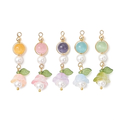 (52) Непрозрачная лаванда 5 кулоны лэмпворк ручной работы, , с бусинами «кошачий глаз» и бусинами из перламутра., золотые, разноцветные, 43~45x11~12 мм, отверстие : 2~2.5 мм
