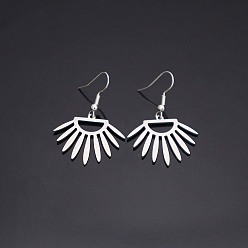 Stainless Steel Color 304 Stainless Steel Dangle Earrings, Fan, Stainless Steel Color, 42x27.5mm