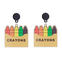 Pen Подвесные серьги-гвоздики из акриловой блестящей пудры ко Дню учителя, платина, пастель, 57x30 мм