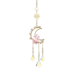 Розовый Кварц Украшение подвесками из натурального розового кварца и стекла, с 304 разрезными кольцами из нержавеющей стали, луна и солнце, 300 мм