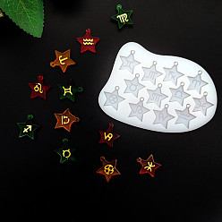Белый DIY силиконовые формы для кулона, формы для литья смолы, инструменты для производства глиняных ремесел, звезда с двенадцатью созвездиями, белые, 74x105x5 мм, отверстие : 2 мм, внутренний диаметр: 19x21 мм