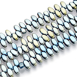 Зеленое Покрытие Гальванические нити из синтетических немагнитных гематитовых бусин, вакуумное покрытие pvd, рис, 2-луночное, зеленый покрытием, 5x2.4x2 мм, отверстие : 0.9 мм, около 222~224 шт / нитка, 14.57~14.96'' (37~38 см)