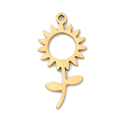 Золотой 5 шт. 201 подвески из нержавеющей стали, лазерная резка, очарование подсолнуха, золотые, 20x10x1 мм, отверстие : 1.2 мм