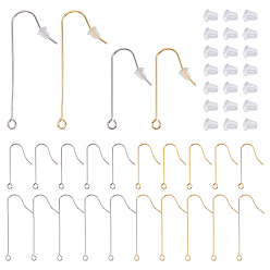 Золотой & Цвет Нержавеющей Стали 80 шт. 4 стили 316 крючки для сережек из хирургической нержавеющей стали, швенза с горизонтальными петлями, 80 гайки ушные пластиковые, золотые и нержавеющая сталь цвет, 28~40 мм, отверстие : 1.8 мм, 21 датчик, штифты : 0.7 мм, 20 шт / стиль