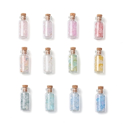 (52) Непрозрачная лаванда 12шт. стеклянные бутылки желаний для украшения витрины, с пробковой пробкой и акриловыми бусинами внутри, для украшения рабочего стола домашнего офиса, разноцветные, 38~39x16 мм