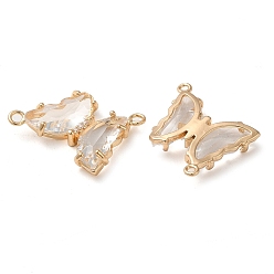 Clear Brass Pave Faceted Glass Connector Charms, Golden Tone Butterfly Links, Clear, 20x22x5mm, Hole: 1.2mm