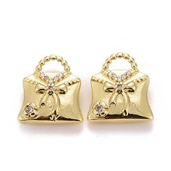 Golden Brass Micro Pave Clear Cubic Zirconia Charms, Handbag, Golden, 13.5x13x5.5mm, Hole: 2.5x5.5mm