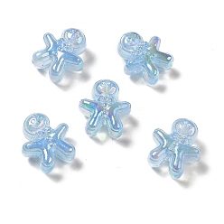 Light Sky Blue UV Plating Rainbow Iridescent Acrylic Beads, Christmas Gingerbread Man, Light Sky Blue, 20x18x10.5mm, Hole: 3.5mm