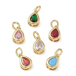 Mixed Color Brass Pave Cubic Zirconia Charms, Teardrop Charms, Single Stone Charms, Long-Lasting Plated, Rack Plating, Lead Free & Cadmium Free, Real 18K Gold Plated, Mixed Color, 12x8x5mm, Hole: 4mm