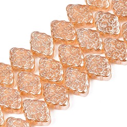 Sandy Brown Electroplate Glass Beads Strand, Pearl Luster Plated, Rhombus with Chinese Auspicious Cloud Pattern, Sandy Brown, 11~12x15.5x4.5mm, Hole: 1mm, about 53~55pcs/strand, 23.62 inch~ 25.39 inch(60~64.5cm)