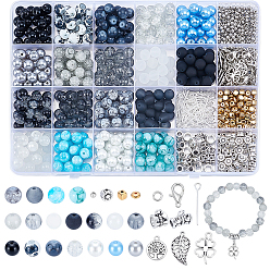 (52) Непрозрачная лаванда Наборы для поиска ювелирных изделий своими руками, в том числе стеклянные бусины, сплавочная фурнитура, латунное кольцо прыжка, CCB пластиковые шарики, разноцветные, 8~9 мм, отверстие : 1~1.5 мм, 18 стили, 22 шт / стиль, 396 шт
