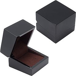 Black Baking Varnish Wood Box, Filp Cover, with Foam Mat, Square, for Ring Packing, Black, 6x6x5.2cm