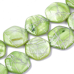 Lime Freshwater Shell Beads Strands, Dyed and Drawbench, Hexagon, Lime, 19x18x3.5~5mm, Hole: 1mm, 21pcs/strand, 15.35 inch
